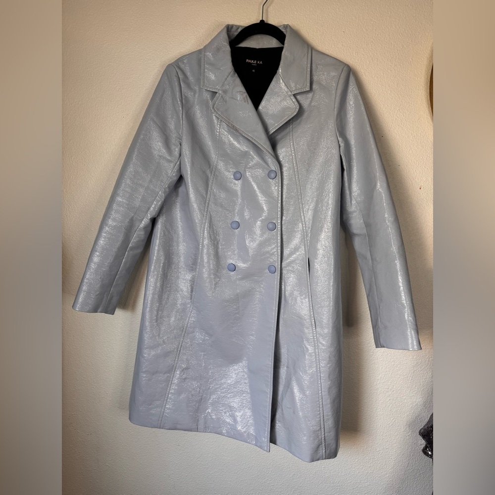 PAULE KA Shiny Light Gray Trench Coat